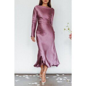 NWT Purple Long Sleeve Tie Up Maxi Evening Dress